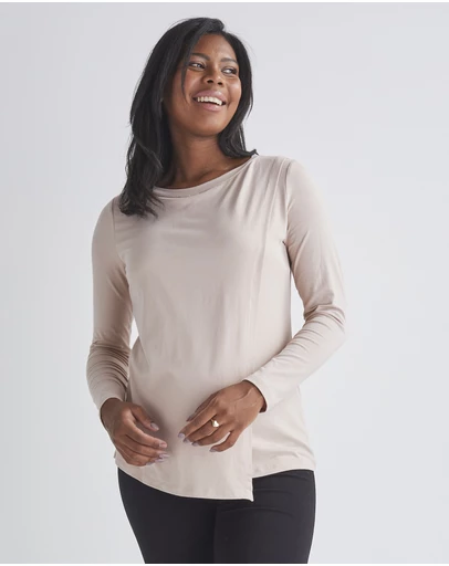 Angel Maternity - Monique Long Sleeve  Nursing Petal Top -Blush Pink