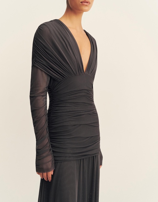 Shona Joy - Mira Plunged Gathered Maxi Dress