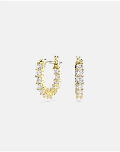 Swarovski - Matrix Vittore Hoop Earrings, Round Cut, White, 18K Gold Finish