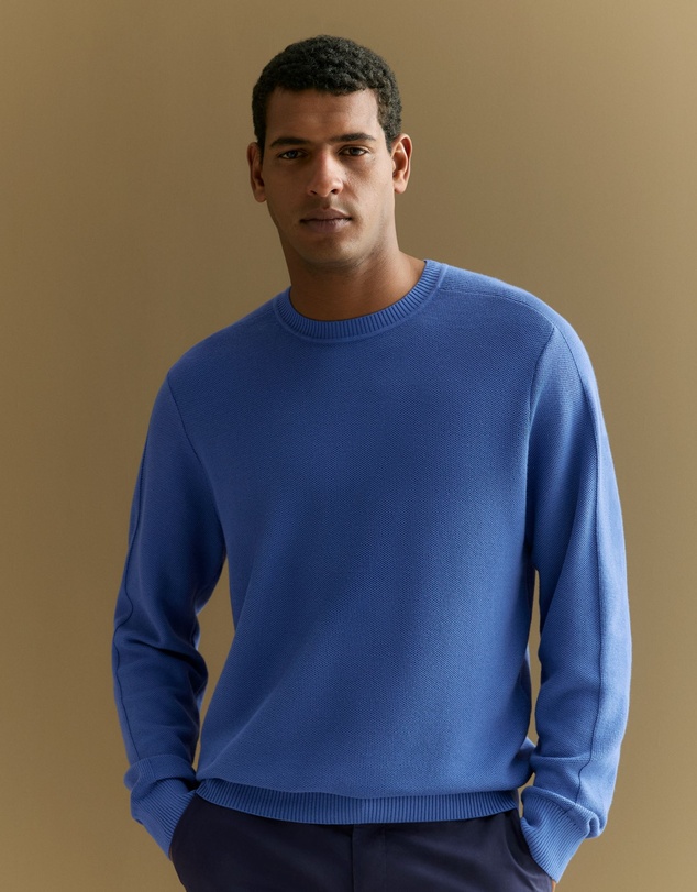 Trenery - Australian Cotton Textured Knit Crew in Bright Blue