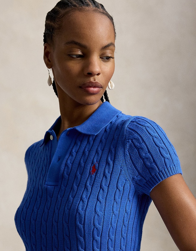 Polo Ralph Lauren - Cable-Knit Cotton Cropped Polo Shirt - ICONIC EXCLUSIVE