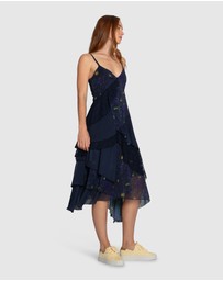 Belle & Bloom - Charmed Floral Print Ruffle Midi Dress