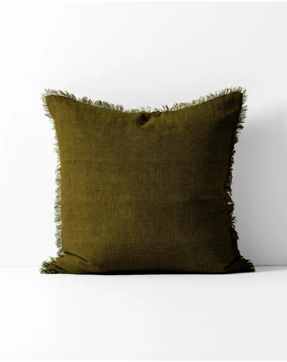 Aura Home - Vintage Linen Fringe Cushion
