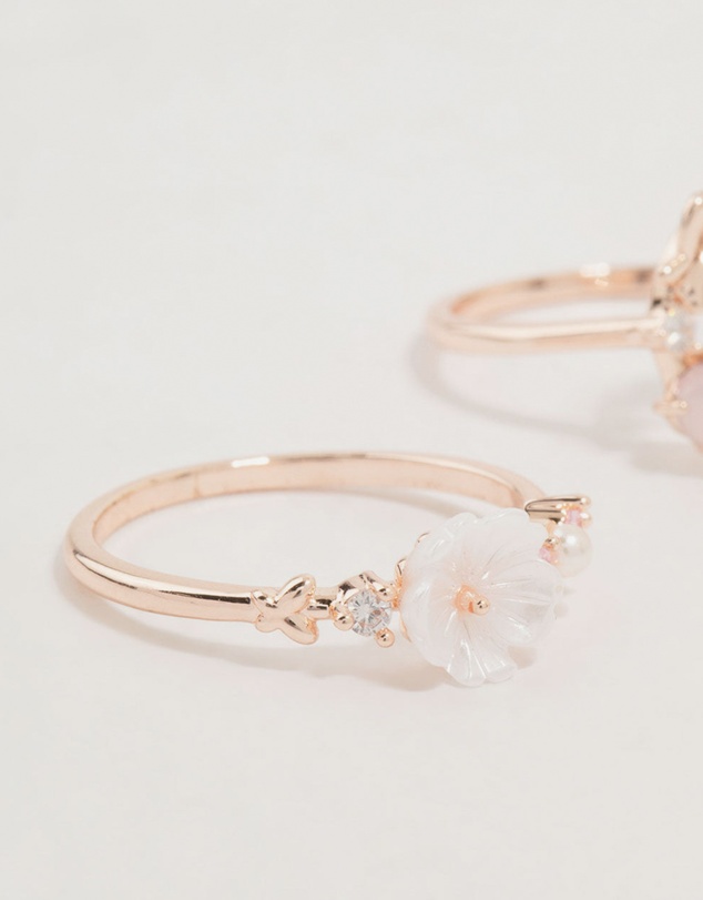Lovisa - Rose Gold Flower & Circle Cubic Zirconia Rings 2-Pack