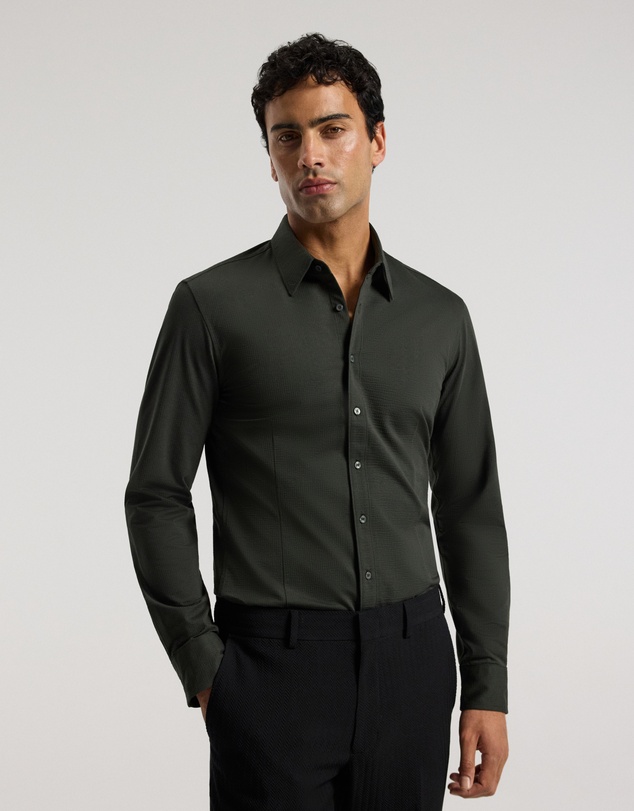 Calibre - Textured Knit Stretch Shirt Dark Khaki
