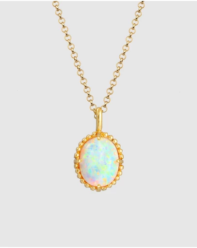 Elli Jewelry - Opal Necklace in Gold-Plated 925 Silver