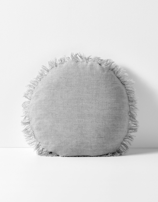 Aura Home - Vintage Linen Fringe Round Cushion