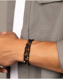 Nialaya Jewellery - The Mykonos Collection - Brown Tiger Eye, Matte Onyx and Gold