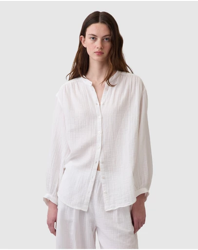 GAP - Cotton Gauze Oversized Collarless Shirt