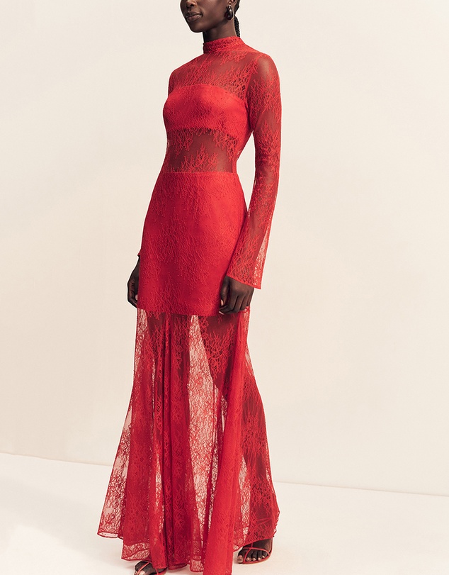 Shona Joy - Labyrinth Lace High Neck Maxi Dress