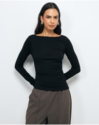 AERE - Boat Neck Gathered Jersey Top