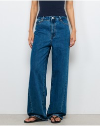 AERE - High Rise Seam Detail Wide Leg Jeans