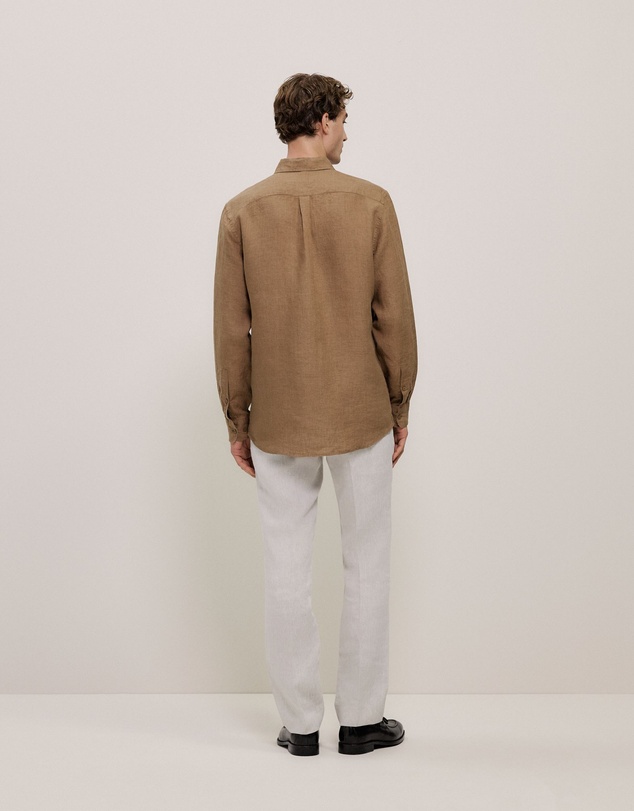 Trenery - Regular Fit Delave Linen Shirt in Amaretto