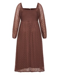 City Chic - Plus sizeLani Lace Long Sleeve Midi Dress - chocolate
