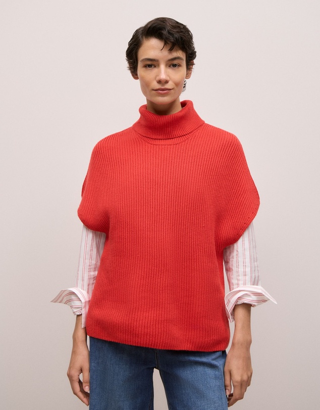 Trenery - Cotton Cashmere Sleeveless High Neck Knit in Spice Red
