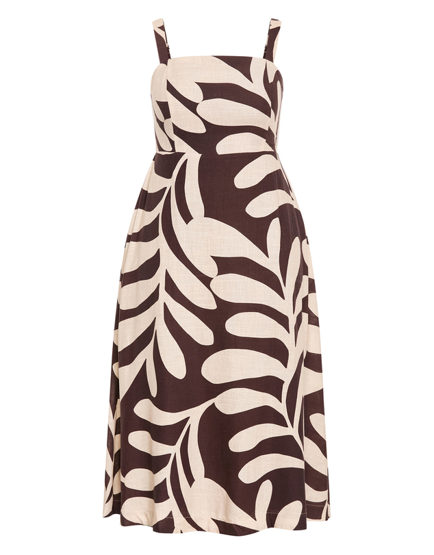 City Chic - Plus size Taranto Print Maxi Dress - chocolate