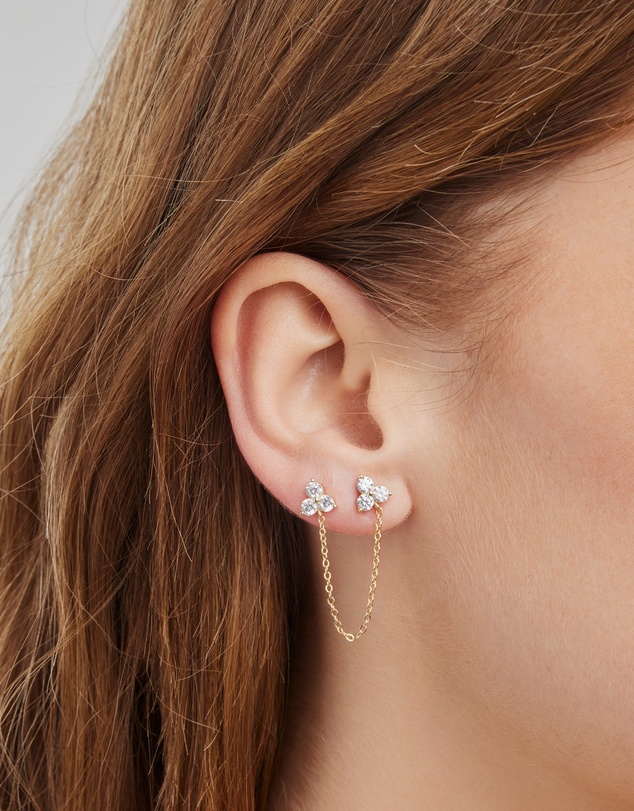 Zoe Olivia - 14K Gold Vermeil Elevate Tri Cubic Zirconia Chain Drop Studs
