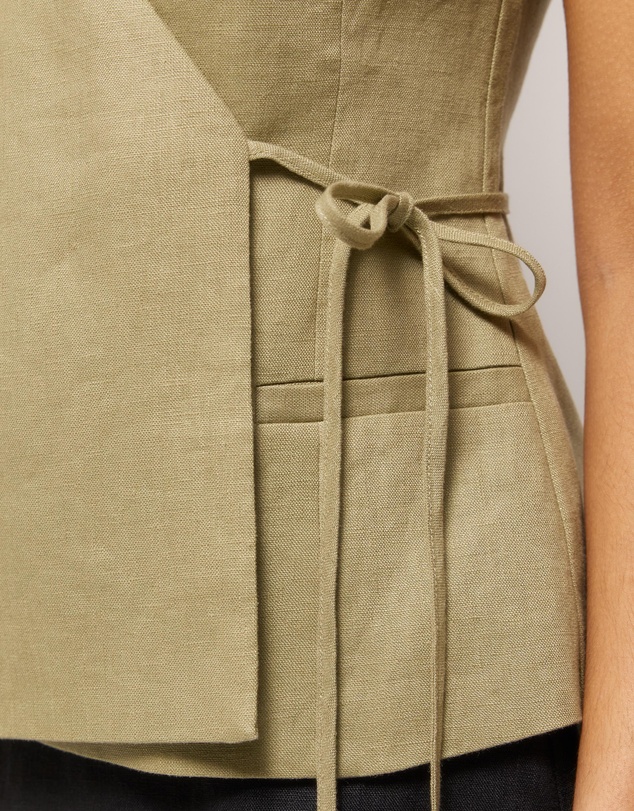 AERE - Ava Tie Front Linen Wrap Top