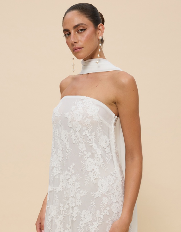 CHANCERY - Sana Strapless Sheer Lace Maxi Dress with Scarf