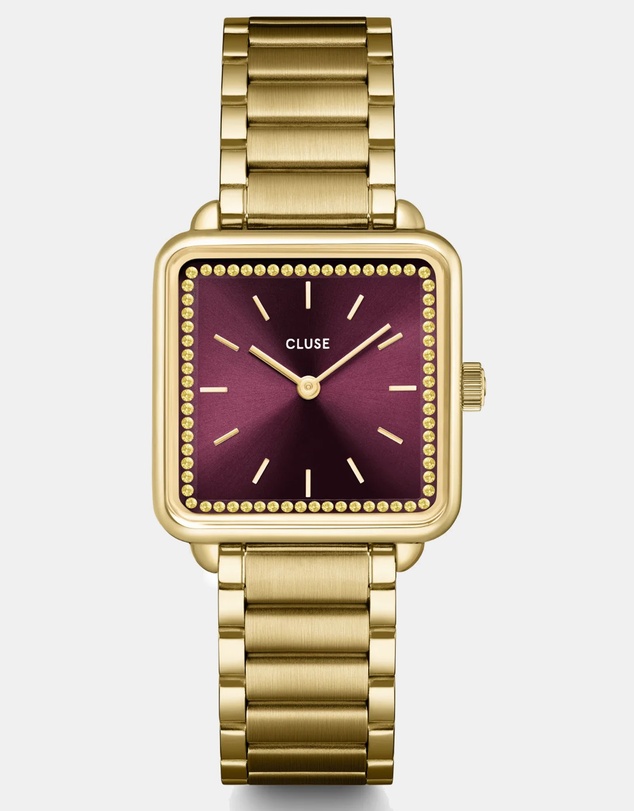 Cluse - La Tétragone Watch Steel, Wine stones, Gold Colour