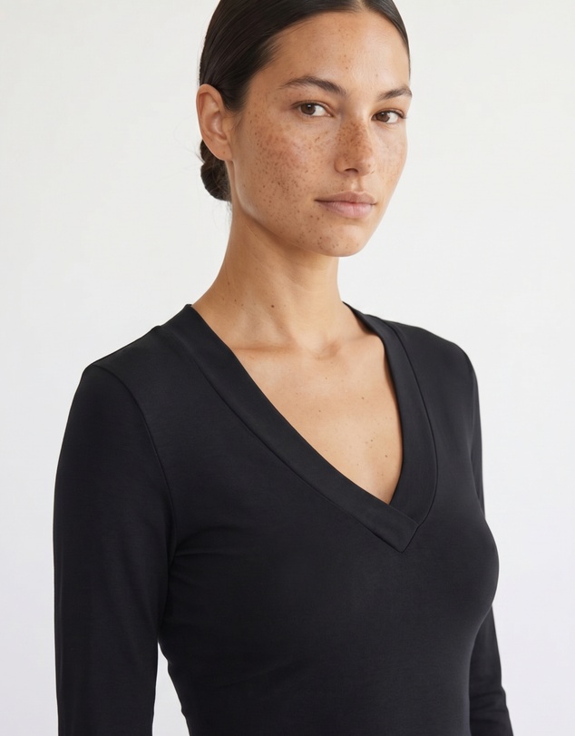 Style Addict - Margaux Deep V Henley Top - Black