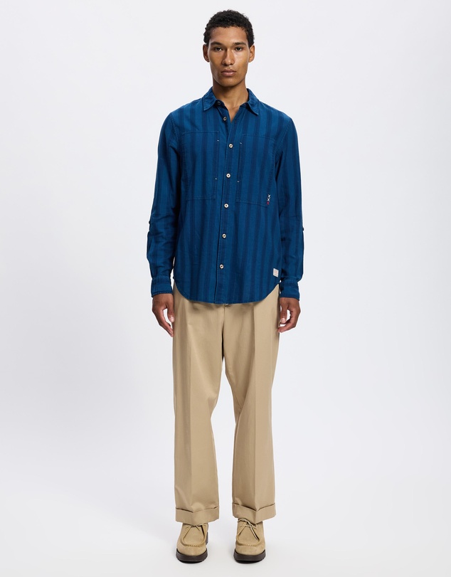Scotch & Soda - Textured Indigo Shirt In Special Striped Weave