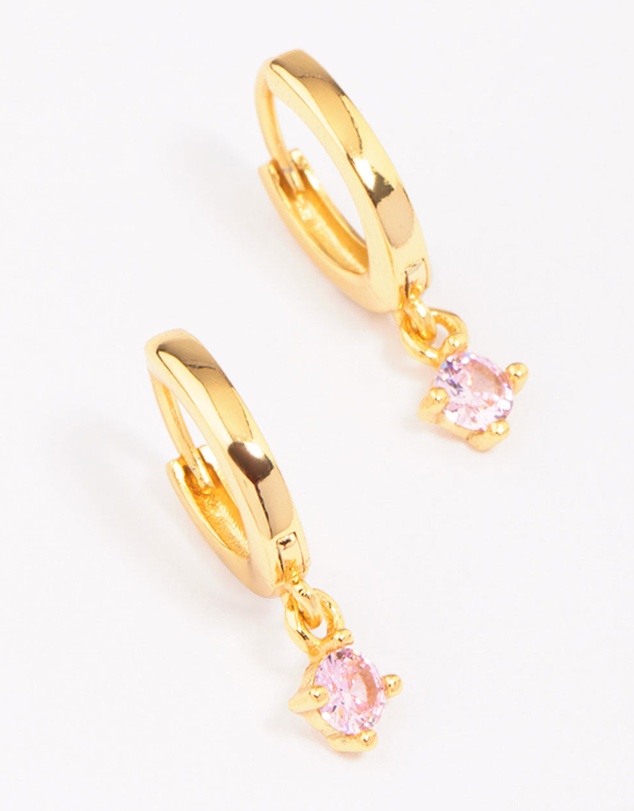Lovisa - Gold Plated Sterling Silver Pink Cubic Zirconia Hoop Earrings