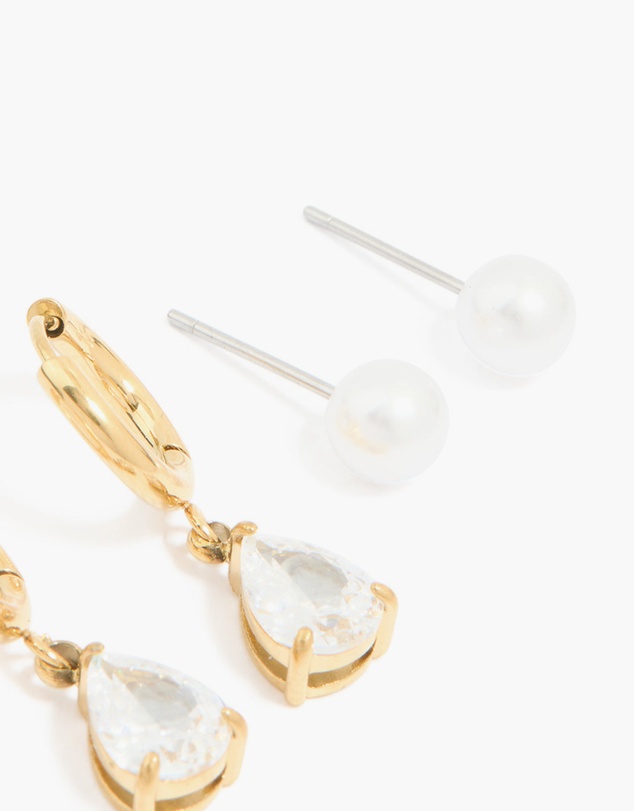 Lovisa - Waterproof Gold Plated Stainless Steel Cubic Zirconia & Pearl Ear Stacking Pack