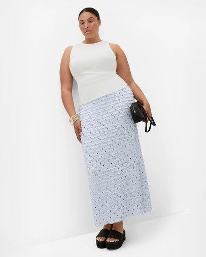 City Chic - Plus size Sheree Ditsy Print Ruched Skirt - sky blue