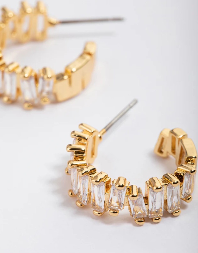 Lovisa - Gold Plated Organic Cubic Zirconia Baguette Hoop Earrings