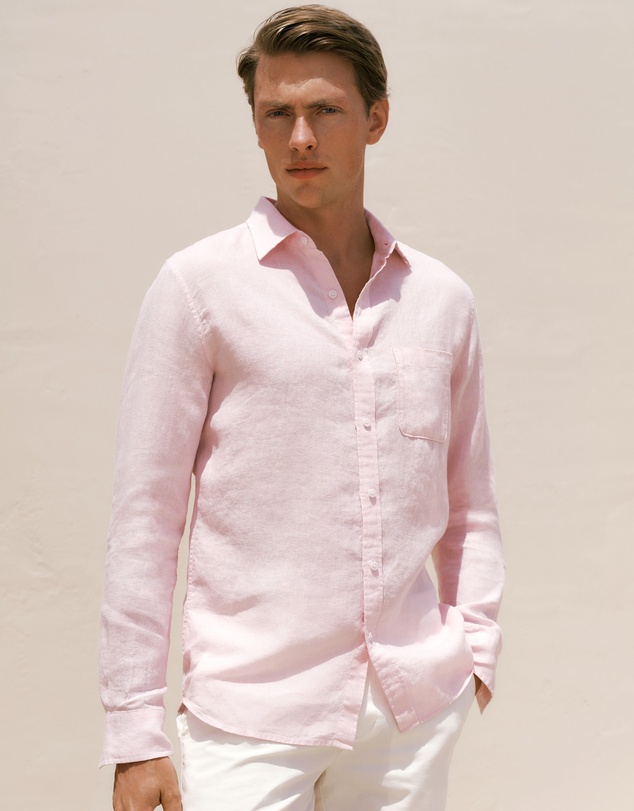 Trenery - Regular Fit Linen Fine Stripe Shirt in Soft Lilac