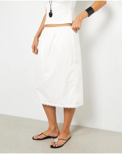 AERE - Mimi Lace Trim Midi Skirt