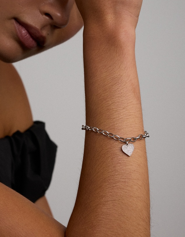 Michael Hill - Cubic Zirconia Pave Heart Belcher Bracelet in Sterling Silver