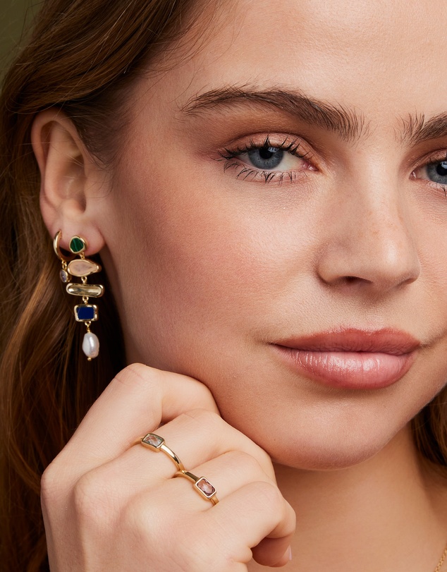 Zoe Olivia - 14K Gold Vermeil Multistone Pearl Drop Earring