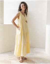 Angel Maternity - Kiara Linen Maternity Maxi Dress in Lemon