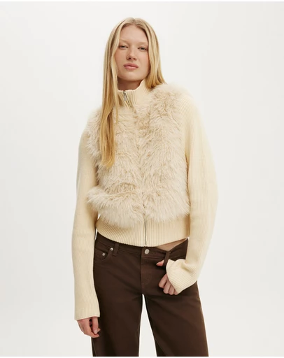 Cotton On - Faux Fur Knit Jacket