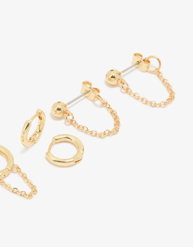 Lovisa - Gold Plated Cubic Zirconia Stud & Chain Huggie Earrings 4-Pack