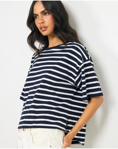AERE - Layla Stripe Boxy Tee