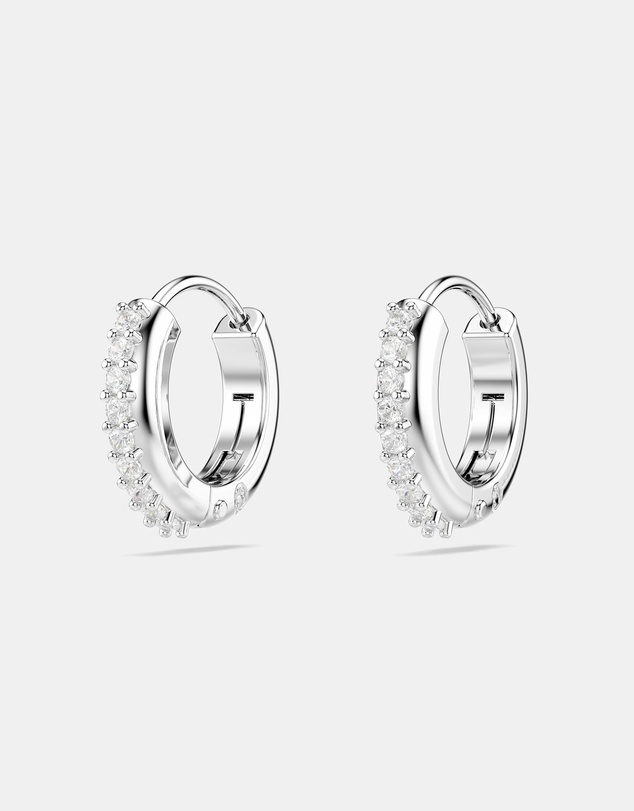 Swarovski - Matrix hoop earrings, Round cut, White, Rhodium plated