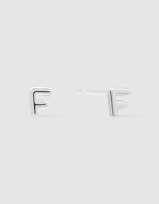 Wanderlust + Co - Alphabet Bubble Silver Stud Earrings - Letter F
