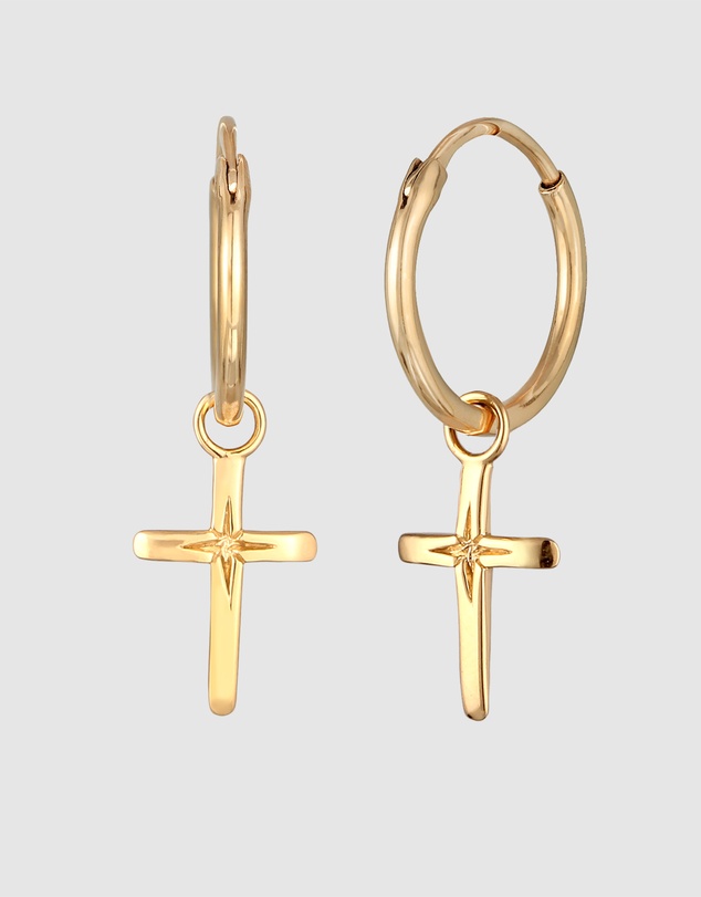 Elli Jewelry - Cross Hoop Earrings in Gold-Plated 925 Silver