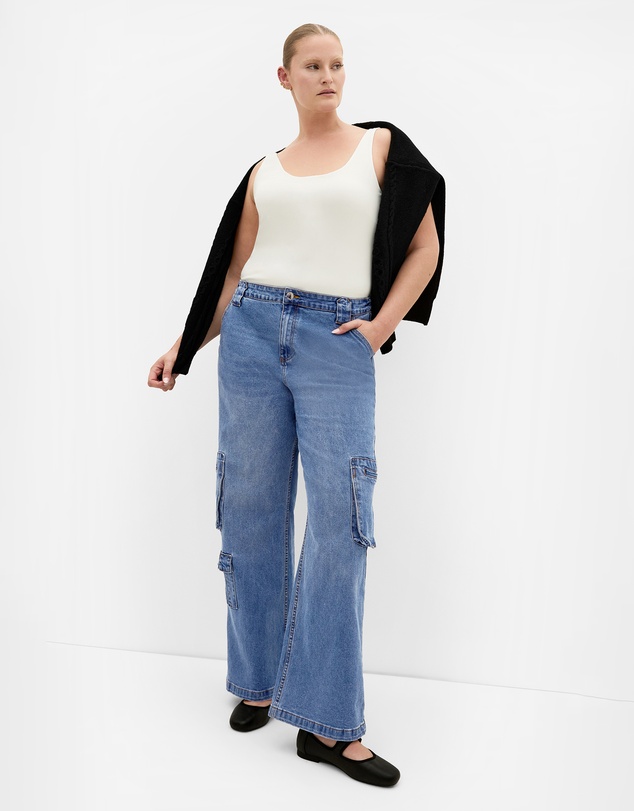 City Chic - Plus size Harley Fit Miley Cargo Regular Jean - mid wash