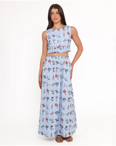Petal & Pup - Kimora Embroidered Maxi Skirt - Blue Floral