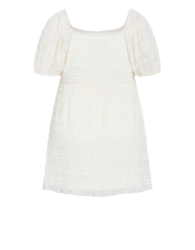City Chic - Plus size Emelia Shirred Mini Dress - cream