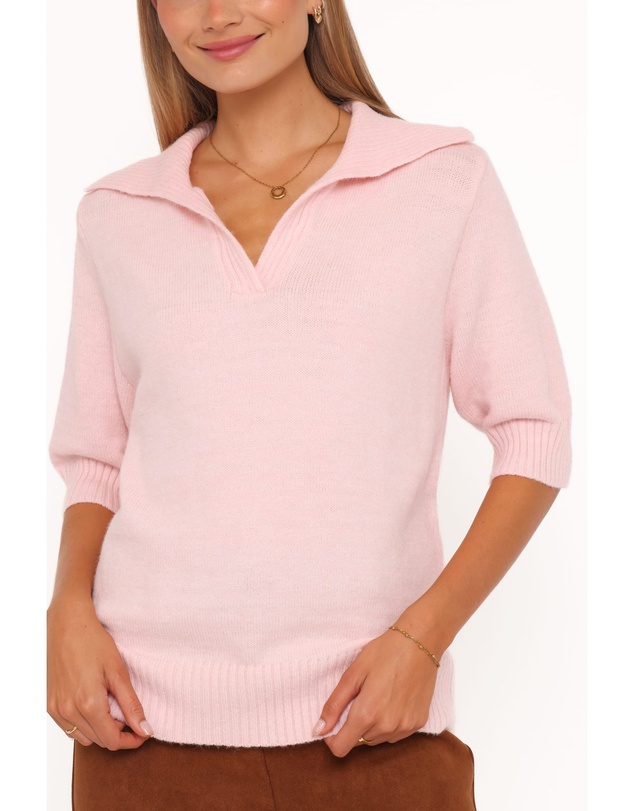 Petal & Pup - Bels Short Sleeve Collar Knit Sweater - Pink