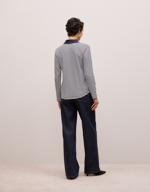 Trenery - Cotton Stripe Button Detail Polo in Night Sky