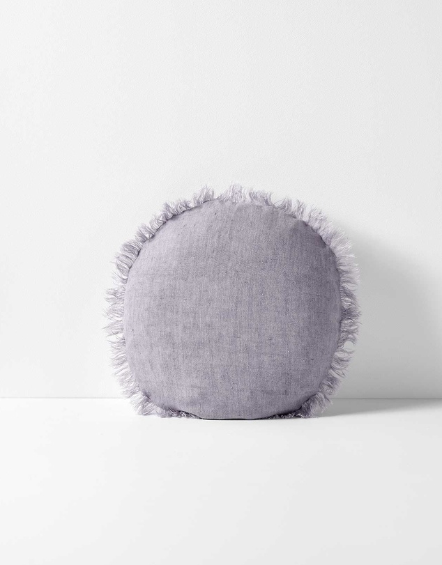 Aura Home - Vintage Linen Fringe Small Round Cushion