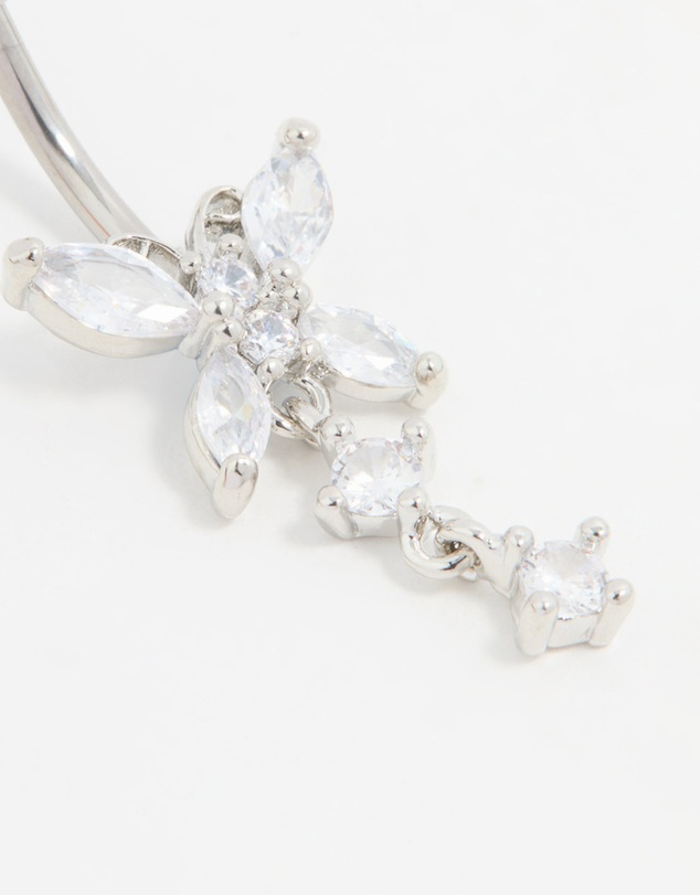 Lovisa - Titanium Cubic Zirconia Butterfly Drop Belly Bar