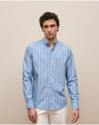 Trenery - Regular Fit Poplin Stripe Long Sleeve Shirt in Dusty Blue
