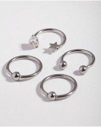 Lovisa - Surgical Steel Silver Celestial Mixed Earring 4-Pack